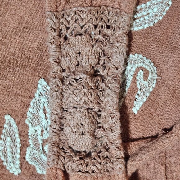 Free People Boho Style Embroidered Romper With Lace Straps In Rust & White Wome - Picture 4 of 11